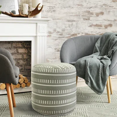 Ashley Atlantis Striped Pouf Indoor / Outdoor Pillow In Green