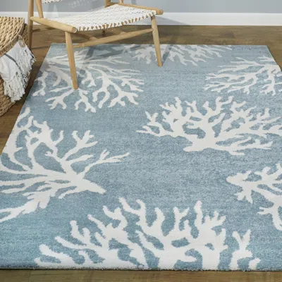 Ashley Balta Caistor Coastal Coral Print 2' 7" X 7' Runner Rug In Blue