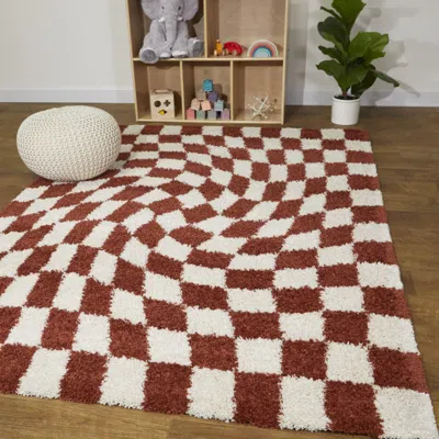 Ashley Balta Luther Modern Checkered Shag 7' 10" X 10' Area Rug In Brown