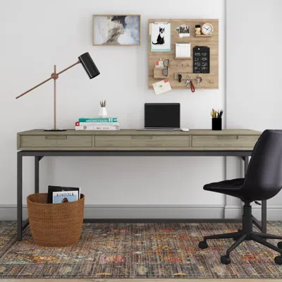 Ashley Banting Solid Hardwood Industrial 72 Inch Wide Desk In Distressed Grey In Gray