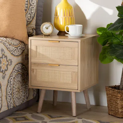 Ashley Baxton Studio Baird Light Oak And Rattan 2-drawer Nightstand In Brown