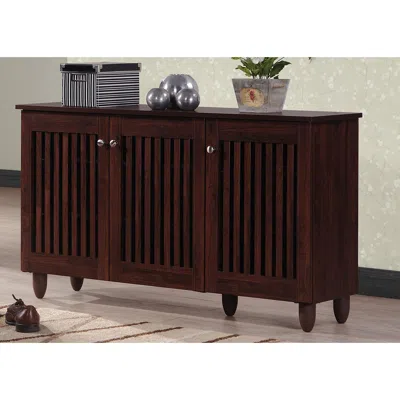 Ashley Baxton Studio Fernanda 3-door Wide Shoe Storage Cabinet In Brown