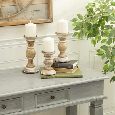 Ashley Bayberry Lane Decorative Candle Holder (set Of 3) In Brown