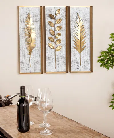 Ashley Bayberry Lane Leaf Framed 3d Wall Decor (set Of 3) In Gold