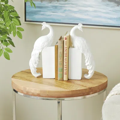 Ashley Bayberry Lane Peacock Textured Bookends (set Of 2) In White