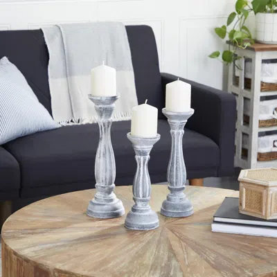 Ashley Bayberry Lane Pillar Decorative Candle Holder (set Of 3) In Gray