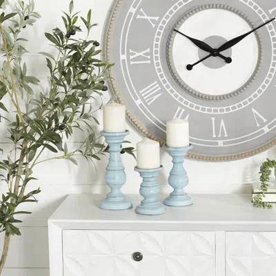 Ashley Bayberry Lane Solid Decorative Candle Holder (set Of 3) In Blue