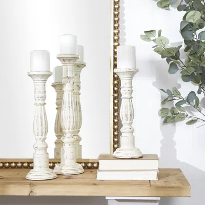 Ashley Bayberry Lane Turned Decorative Candle Holder (set Of 3) In White