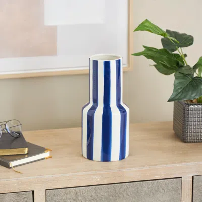 Ashley Bayberry Lane Vase With Blue Stripes In White