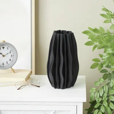 Ashley Bayberry Lane Wavy Ribbed Decorative Vase In Black