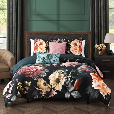 Ashley Bebejan® Botanical Birds 5 Piece Reversible Comforter Set In Black