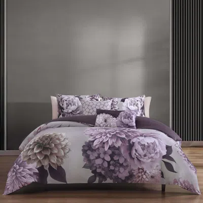 Ashley Bebejan Plum Petal 100% Cotton Sateen 5 Piece Reversible Comforter Set In Multi