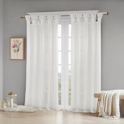 Ashley Bloom Floral Embellished Cuff Tab Top Solid Curtain Panel In White