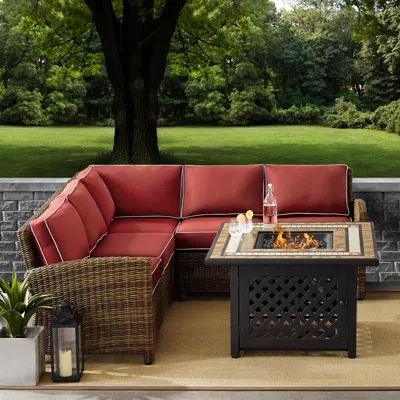 Ashley Bradenton 4 Piece Outdoor Sectional Set With Fire Table In Black