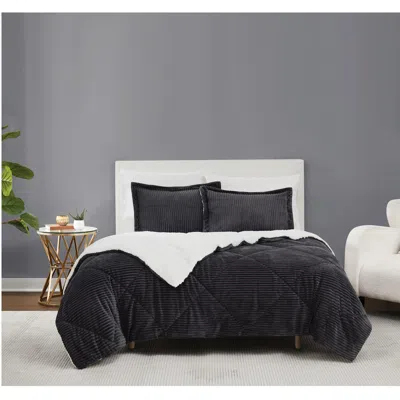 Ashley Brooklyn Loom Corduroy Plush 3-piece Full/queen Comforter Set In Black