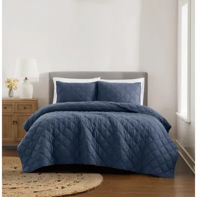 Ashley Brooklyn Loom Diamond Washed 2-piece Twin Quilt Set In Blue