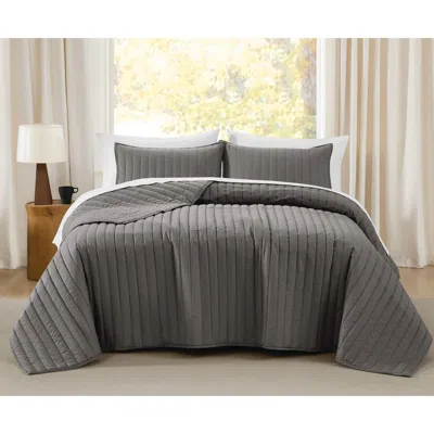 Ashley Brooklyn Loom Percale 3-piece King Quilt Set In Gray