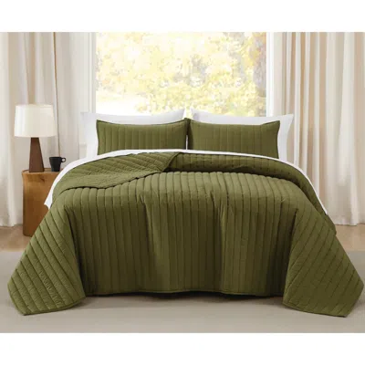 Ashley Brooklyn Loom Percale 3-piece King Quilt Set In Green