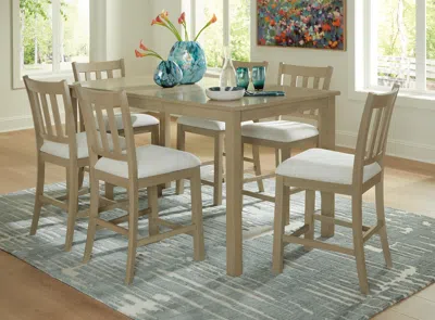 Ashley Calmoro Counter Height Dining Table And 6 Barstools In Gray