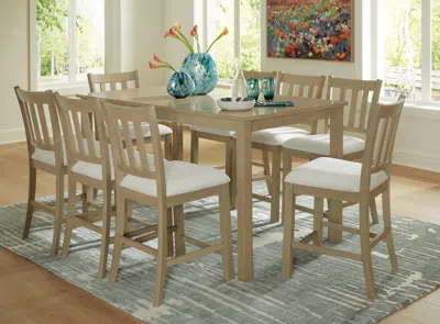 Ashley Calmoro Counter Height Dining Table And 8 Barstools In Gray