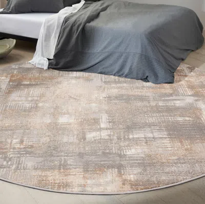 Ashley Calvin Klein Rush Abstract 8' Round Area Rug In Brown
