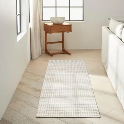 Ashley Calvin Klein Rush Geometric 2'3" X 7'3" Runner Rug In White