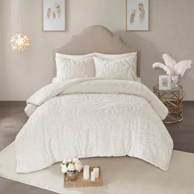 Ashley Cecily 3-piece Tufted Cotton Chenille Medallion King/california King Duvet Cover Set In White