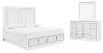 Ashley Chalanna Queen Upholstered Storage Bed With Mirrored Dresser In White