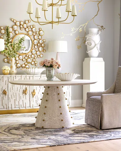 Ashley Childers For Global Views Spheres 60" Dining Table In White/gold