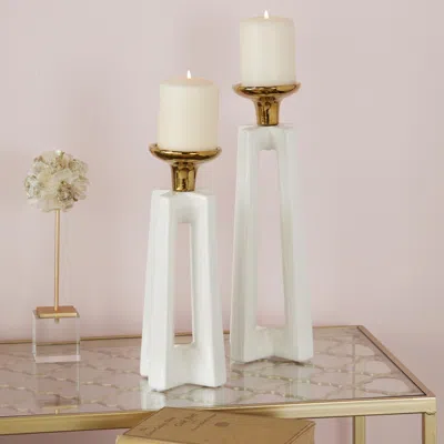 Ashley Cosmoliving By Cosmopolitan Candle Holder (set Of 2) In White
