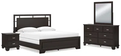 Ashley Covetown California King Panel Bed With Mirrored Dresser And Nightstand In Brown
