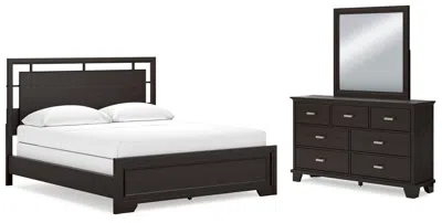 Ashley Covetown California King Panel Bed With Mirrored Dresser In Brown