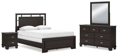 Ashley Covetown Queen Panel Bed With Mirrored Dresser And Nightstand In Black