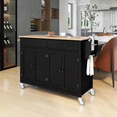 Ashley Dovelina Kiopy Kitchen Island Cart With Solid Wood Top In Black