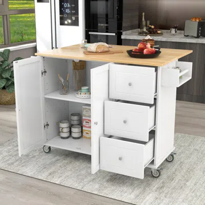 Ashley Dovelina Kiopy Rolling Mobile Kitchen Island With Solid Wood Top In White