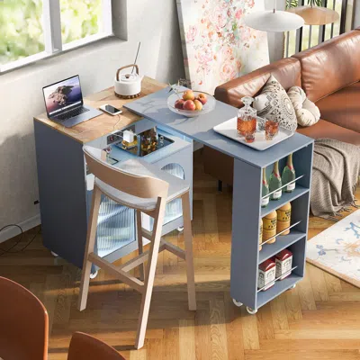 Ashley Dovelina Zenyra Kitchen Island With Extended Table In Blue