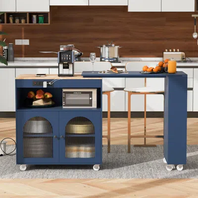 Ashley Dovelina Zenyra Kitchen Island With Extended Table In Blue