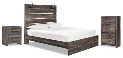 Ashley Drystan Queen Panel Bed With Chest And Nightstand In Brown
