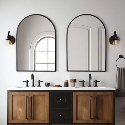 Ashley Feronia 38" Arched Bathroom Wall Mirror (set Of 2) In Black