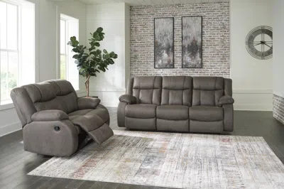 Ashley First Base Manual Reclining Sofa And Loveseat In Gray
