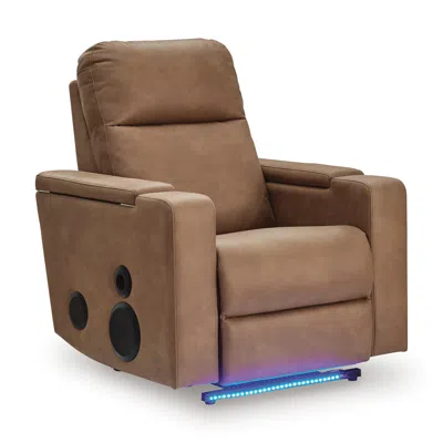 Ashley Flinlock Triple Power Glider Recliner With Audio System In Brown