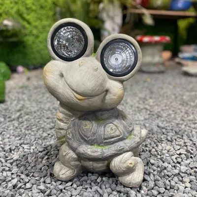 Ashley Galt International Outdoor Garden Solar Power Turtle Statue In Gray
