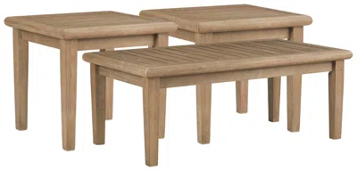 Ashley Gerianne Outdoor Coffee Table With 2 End Tables In Brown