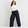 Ashley Graham Pin Stripe Womens Plus Wide Leg Trouser In Blue