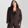 Ashley Graham Satin Womens Plus Relaxed Fit Suit Jacket In Brown