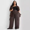 Ashley Graham Satin Womens Plus Straight Trouser In Brown