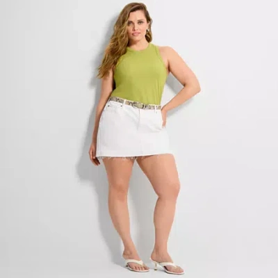 Ashley Graham Women's Plus Denim Mini Skirt In White