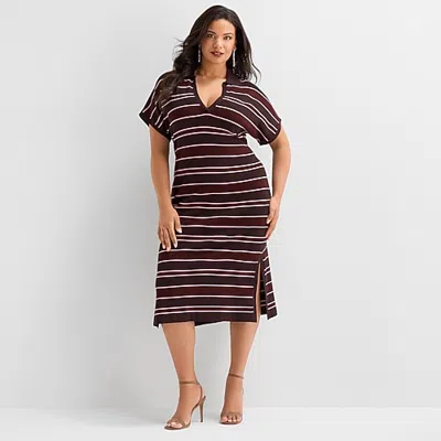 Ashley Graham Women's Plus Dolman Sleeve Polo Dress In Black