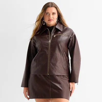 Ashley Graham Women's Plus Faux Leather Bomber Jacket In Brown