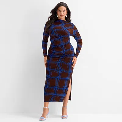 Ashley Graham Women's Plus Goddess Gather Knit Crepe Dress In Brown
